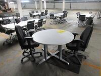 48" ROUND WHITE TABLE WITH METAL LEGS AND (2) HIGH BACK OFFICE CHAIRS, (2P PARKING LOT)