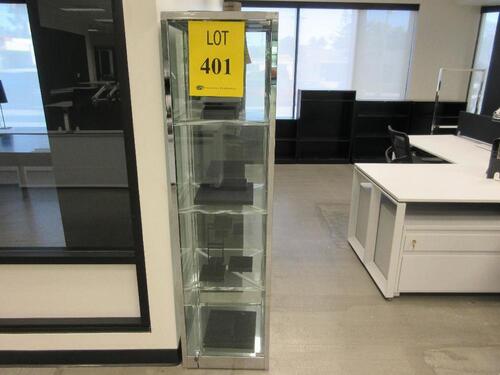 SQUARE GLASS/CHROME SHOWCASE TOWER DISPLAY, 17.5" X 17.5" X 67", (1ST FLOOR)