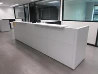 STEELCASE WHITE 2 PERSON MODULAR WORK STATION W/ (4) PEDESTALS , BLACK OFFICE CHAIR 177" X 93" X 48", (1ST FLOOR)