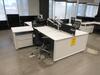 STEELCASE 4 PERSON WORK STATION W/ 4 BLACK @ THE OFFICE CHAIRS 12' X 11', (1ST FLOOR)