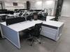 STEELCASE 4 PERSON WORK STATION W/ 4 BLACK @ THE OFFICE CHAIRS 12' X 11', (1ST FLOOR) - 4