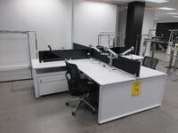 STEELCASE 4 PERSON WORK STATION W/ 4 BLACK @ THE OFFICE CHAIRS 12' X 11', (1ST FLOOR)