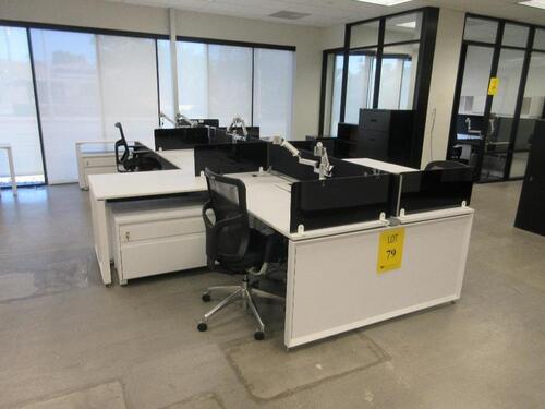 STEELCASE 6 PERSON WORK STATION W/ 6 BLACK @ THE OFFICE CHAIRS 18' X 11', (1ST FLOOR)