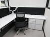 STEELCASE WHITE 1 PERSON MODULAR WORK STATION W/ (2) PEDESTALS , BLACK OFFICE CHAIR 90" X 93" X 48", (1ST FLOOR) - 2