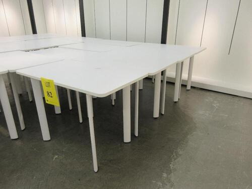 LOT OF (4) WOOD TABLES WITH METAL LEGS, 53" X 30" X 37" , (1ST FLOOR)