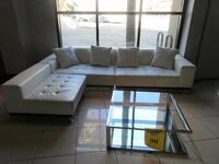 MOPANI WHITE 3 PIECE SECTIONAL SOFA 117" X 77" X 29" W/ GLASS AND CHROME COFFEE TABLE 3' X 3' X 13", (1ST FLOOR)