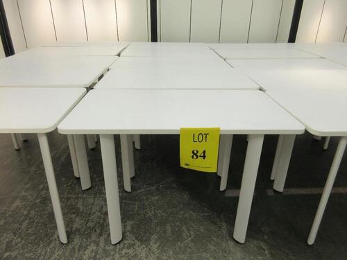 LOT OF (5) WOOD TABLES WITH METAL LEGS, 53" X 30" X 37", (1ST FLOOR)