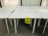 LOT OF (5) WOOD TABLES WITH METAL LEGS, 53" X 30" X 37", (1ST FLOOR)