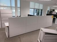 STEELCASE 2 PERSON MODULAR WORK STATION W/ 2 CABINET, AND 2 BLACK CHAIRS 172" X 87", (2ND FLOOR)