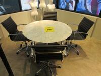 48" ROUND TABLE MARBLE TOP W/ (4) BLACK AND CHROME CHAIRS (3RD FLOOR)