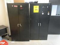 LOT (2) BLACK STORAGE CABINETS WITH CONTENTS, LIGHT BULBS, SCREWS, PAINT, FIRST AID, (1ST FLOOR STUDIO)