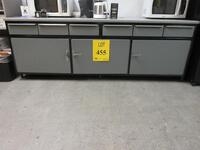 8'FT LONG METAL GRAY CABINET WITH 9 DRAWERS AND WOOD TOP, 8'X 30" X 33.5", (1ST FLOOR STUDIO)