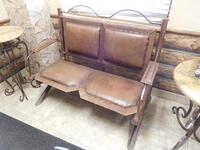 IRON BENCH, IRON CHAIR AND SIDE TABLE