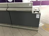 Right side security information desk. Stainless steel frontage and kick bar. Lockable cupboard and storage shelf. Width 1200mm, depth 900mm, height 12