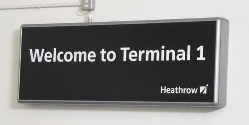 Iconic Heathrow 'Welcome to Terminal 1' illuminated sign