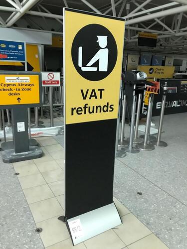 Heathrow VAT refund Totum standing sign