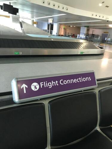 Large Purple 'Flight connections' Illuminated sign