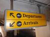 Departures and Arrivals direction sign, illuminated, curved edge metal construction, internal light fittings