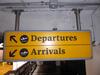 Departures and Arrivals direction sign, illuminated, curved edge metal construction, internal light fittings - 2
