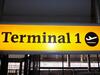 Terminal 1 direction sign, illuminated. Curved metal edge construction including internal light fittings. - 6