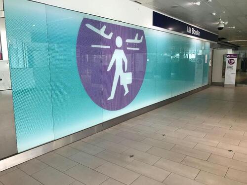 Heathrow 'Departure symbol' 16-panel glass wall screen