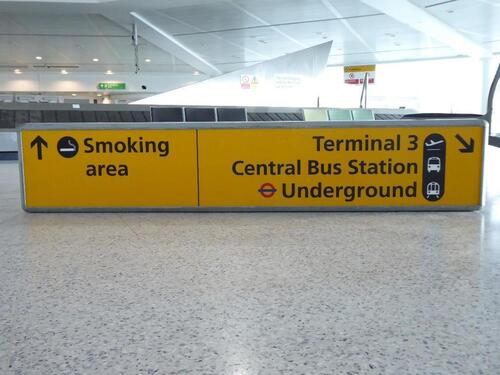 Heathrow Arrivals Transport & smoking Illuminated sign