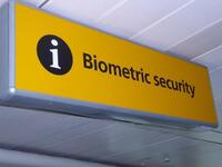 Illuminated "Biometric security" sign, Curved edge metal construction