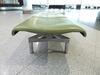 3 person flute bench seat, cast alloy construction. Green leather style seat and backs, chromed feet. - 8