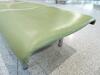 3 person flute bench seat, cast alloy construction. Green leather style seat and backs, chromed feet. - 21