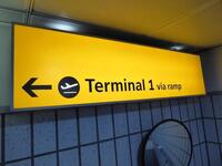 Heathrow Terminal 1 via ramp illuminated sign