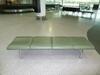 4 person flute bench seat, cast alloy construction. Green leather style seat and backs, chromed feet. - 3