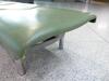 4 person flute bench seat, cast alloy construction. Green leather style seat and backs, chromed feet. - 15